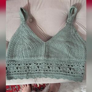 Hollister Sage Green Crochet Crop Top